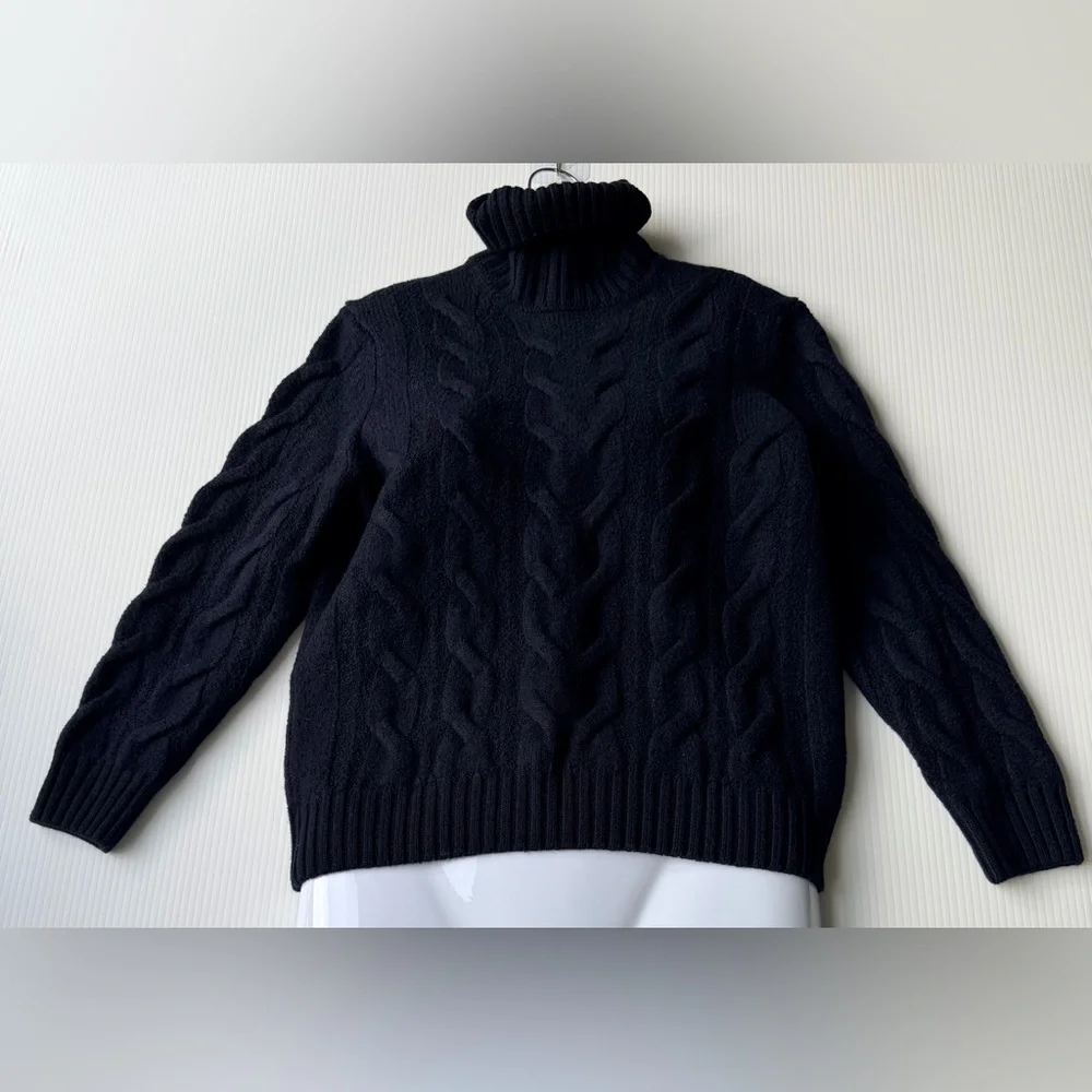 Falconeri Navy Blue Cable Knit Wool Turtleneck Sweater XL (Fits S/XS)